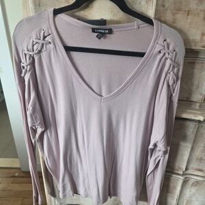 Express Women's Light Pink Lace-Up Sleeve Top